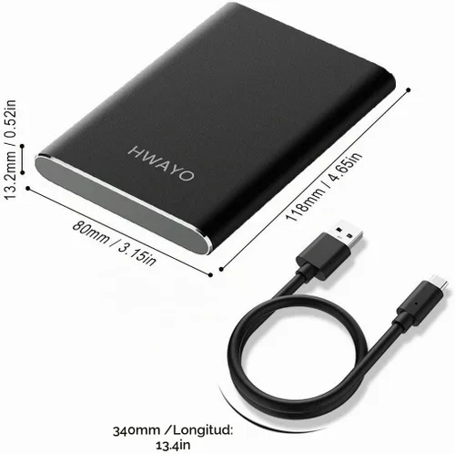 Vista 4 de HWAYO Disco duro externo portátil de 120 GB, USB3.1 Gen 1 Tipo C Ultra Slim de 2.5 pulgadas, almacenamiento HDD compatible con PC, computadora