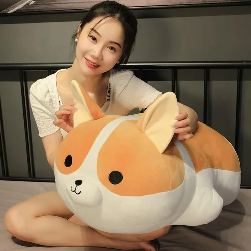 Vista 2 de Peluche Corgi Perro Shiba Inu Almohada de Peluche Animal de Peluche Niños Almohada de Peluche(Corgi, 80cm/31.4in)
