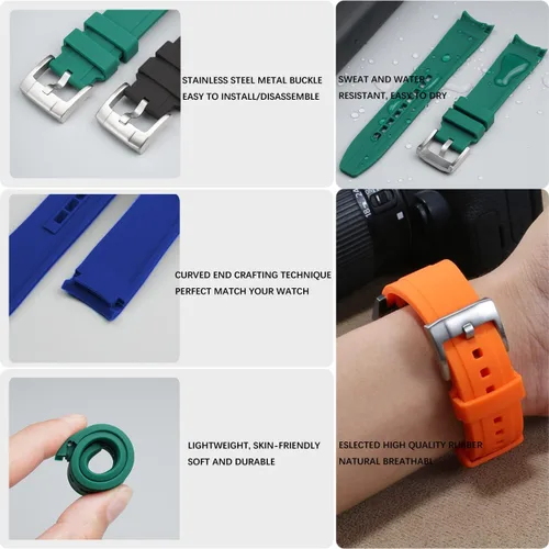Vista 5 de YISIWERA Correa de reloj de silicona de alta calidad con extremos curvados universales de goma para hombres y mujeres de 0.709in, 0.787in, 0.866in