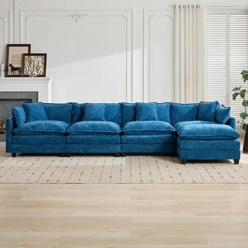 Vista 91 de Sofá seccional modular verde de 111.5", sofás seccionales grandes de 3 plazas para sala de estar, sofá nube oversized de tela chenille con otomana