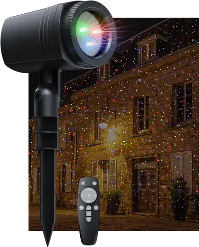 Vista 7 de Enjoyedled Luces láser de Navidad para exteriores, proyector de luz RGB (rojo, verde, azul) con control remoto RF y temporizador para fiestas