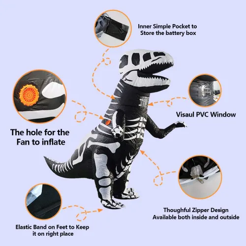 Vista 2 de vlionzebra Disfraz inflable de dinosaurio para Halloween, para adultos y niños