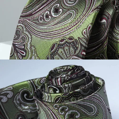 Vista 209 de HISDERN Corbatas para hombre, corbata de cachemira y bolsillo cuadrado tejido clásico floral para hombre, corbata de fiesta de boda