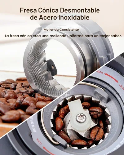 Vista 6 de MOKKOM Molinillo de café con rebabas cónicas con molienda ajustable para Negro