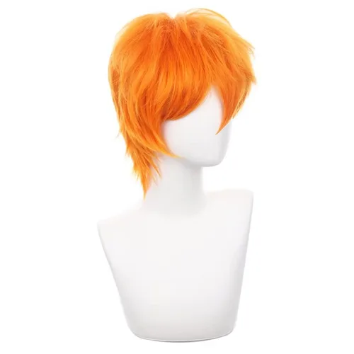 Vista 4 de COSPLAZA Peluca de cosplay naranja corta puntiaguda esponjosa resistente al calor pelo sintético en capas hombres mujeres Halloween fiesta peluca