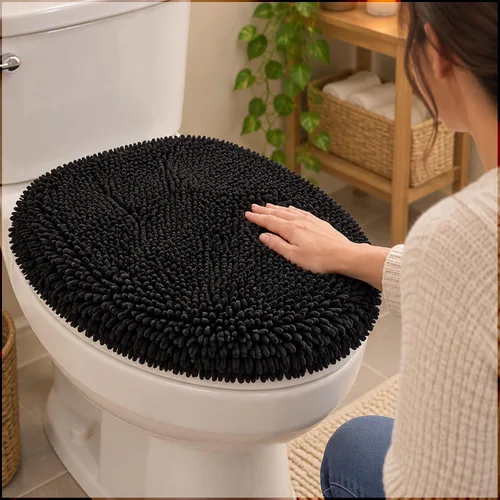 Vista 14 de Mayshine - Cubierta de microfibra tipo shaggy para la tapa del asiento del baño, estándar para baño Beige