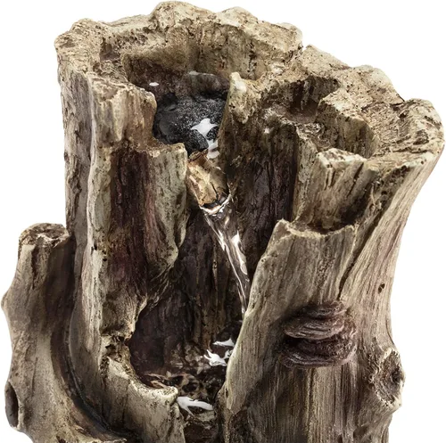 Vista 10 de Alpine Corporation WIN326 fuente de mesa iluminada de varios niveles con tronco de árbol de selva, con luces LED, 28 cm, marrón