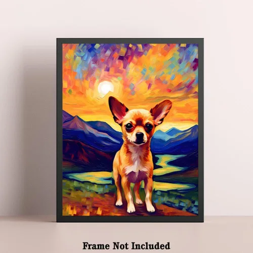 Vista 5 de Bestbuddy Pet 8 x 10 sin marco noche estrellada inspirada Chihuahua perro mascota familia amigo paz pintura al óleo impresión arte póster decoración
