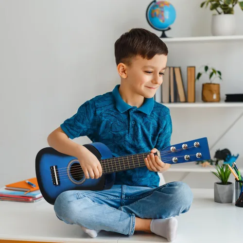 Vista 8 de Toddmomy Guitarra acústica pequeña de 23 pulgadas, instrumento popular de 6 cuerdas para niños, juguete de aprendizaje de música para principiantes