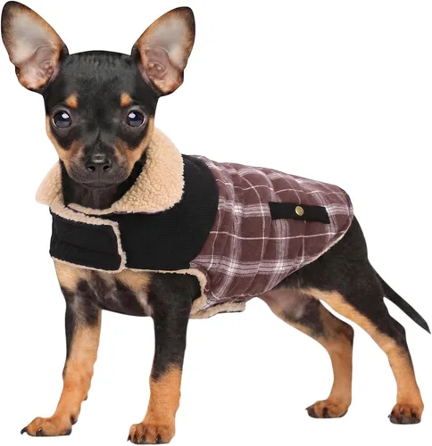 Vista 9 de Abrigo de invierno para perros pequeños, chaqueta sólida para cachorros, abrigo cálido para mascotas para clima frío, prendas acolchadas resistentes