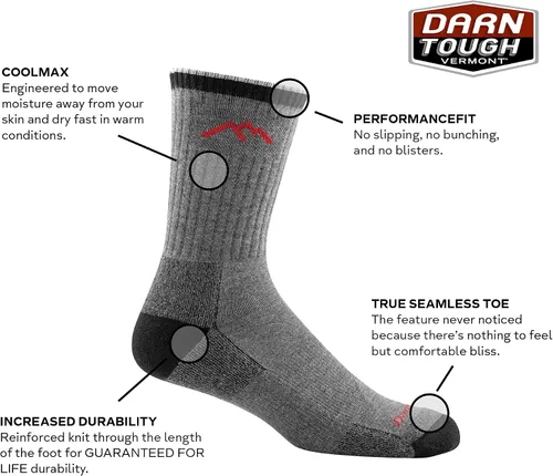Vista 3 de Darn Tough Vermont Unisex Adult Coolmax Micro Crew Cushion Socks