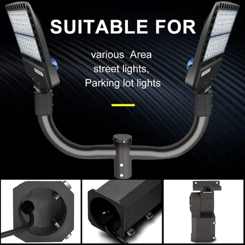Vista 3 de LEDMO Soporte de doble bocina LED para estacionamiento, soporte de montaje de 180 grados, soporte de montaje de poste redondo, doble L, espigas