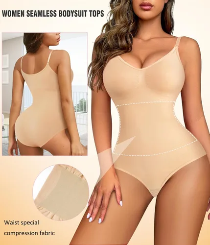 Vista 2 de Irisnaya Body adelgazante para mujer, moldeador de abdomen, tirantes delgados, camisola, leotardos, bodycon