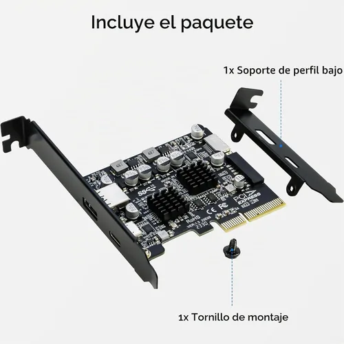 Vista 7 de Tarjeta PCIe USB 3.1, adaptador RIITOP PCI-e 3.0 x4 a USB 3.2 Gen2 (10Gbps) se expande a 20 pines + tipo E + 1 USB 3.0 + 1 USB C