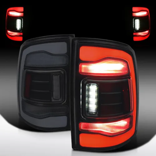 Vista 7 de Autozensation Compatible con Dodge Ram 1500 2500 3500 2009-2018, carcasa negra, luces traseras de lente roja con freno LED, señal de giro y barra