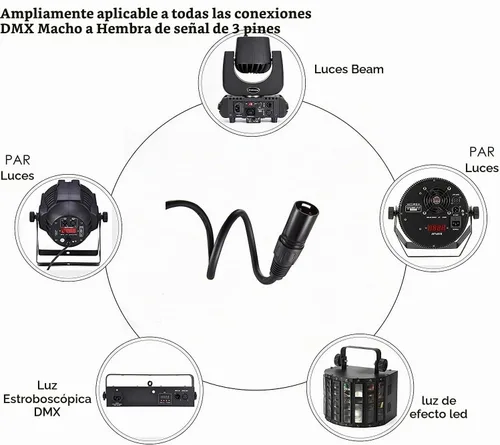 Vista 7 de MFL. Cable DMX flexible de 6.5 pies, señal de 3 pines, XLR macho a hembra, cable para iluminación de escenario, luces de DJ, 22 AWG, impedancia