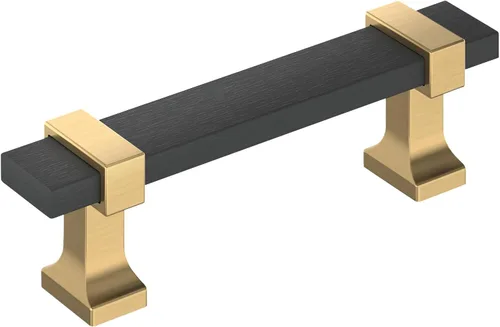 Vista 11 de Amerock Overton - Tirador para gabinete de 96 mm de centro a centro en acabado negro mate cepillado/bronce champán, BP36681BMBCZ
