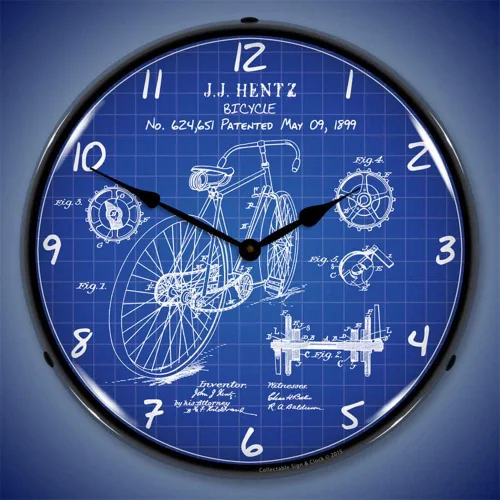 Vista 2 de 1899 Reloj de pared LED de patente de bicicleta, Retro/Vintage, iluminado, 14 pulgadas