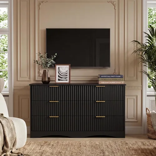Vista 3 de JUMMICO Dresser for Bedroom, 47.2" Fluted Wood Chest of Drawers, Black