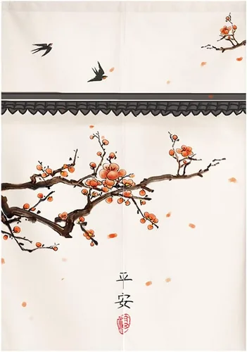 Vista 12 de Tapiz japonés Noren para puerta, cortina tradicional china de la riqueza de la fortuna para puerta, pintura de flores, decoración del hogar, 29 x 35