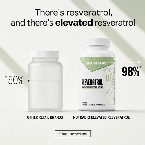 Vista 3 de NutraBio - Suplemento de resveratrol 98% puro, 500 mg, 90 cápsulas Estandarizado a 490 mg de resveratrol trans, apoyo para la salud cardíaca
