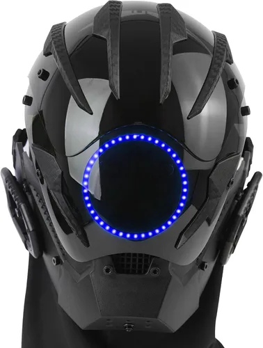 Vista 2 de Máscara punk cosplay para hombres, casco gótico samurái con luz LED para Halloween, fiesta, festival
