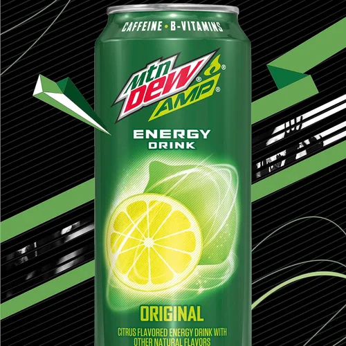 Vista 6 de Mtn Dew AMP Energy, original, bebida energética con cafeína, vitaminas B, latas de 16 onzas líquidas, (paquete de 24)