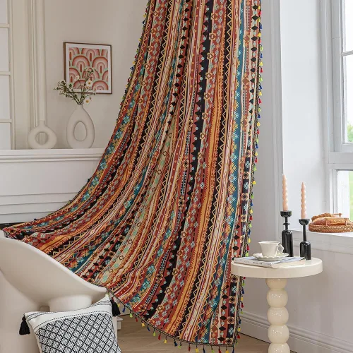 Vista 31 de Cortinas estampadas para sala de estar, artesanías populares, 54 pulgadas de largo, estilo indio, hippie, bohemio, con bolsillo para cortinero B2