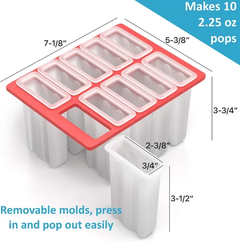 Vista 5 de American Ice Pop Maker – Kit de moldes para paletas congeladas – 10 moldes grandes de plástico extraíbles sin BPA + 50 varillas de madera, cepillo