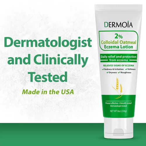 Vista 7 de Loción de eczema de avena coloidal al 2% - Crema calmante e hidratante antipicazón y loción corporal con aloe vera, karité y glicerina, crema