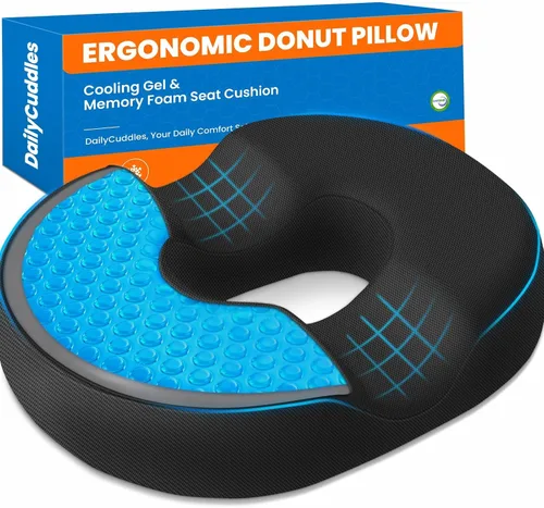 Vista 9 de Donut Pillow Cojín de espuma viscoelástica de gel refrescante, grande, color negro