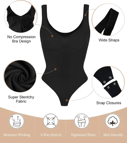 Vista 3 de SHAPERX Women's Shaping Mid-Thigh Bodysuit Tummy Control Shapewear Seamless Full Body Shaper