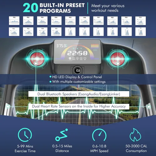 Vista 4 de Goplus Caminadora plegable de 4.75 HP con 15% de inclinación automática, caminadora eléctrica Superfit con control de voz y aplicación, 20 programas