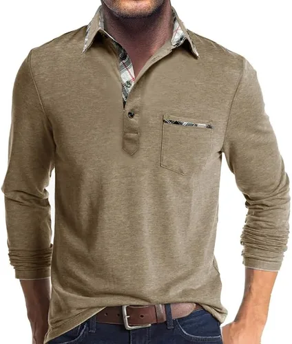 Vista 11 de Aulemen - Camisas polo de manga larga para hombre casuales con botones, absorbentes de humedad, de algodón, elegantes, camisetas para golf
