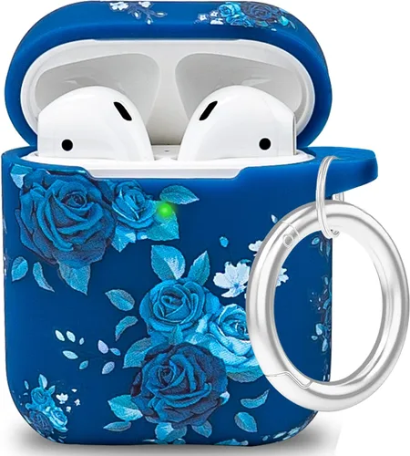 Vista 30 de LitoDream - Funda de silicona suave y flexible con llavero para Apple AirPods 2 y 1, para niñas (vaca; blanco con cactus)