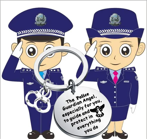 Vista 4 de FEELMEM Llavero de oración de policía, regalo de oficial de policía, ángel de la guarda proteger, llavero militar, regalo para marido de parte