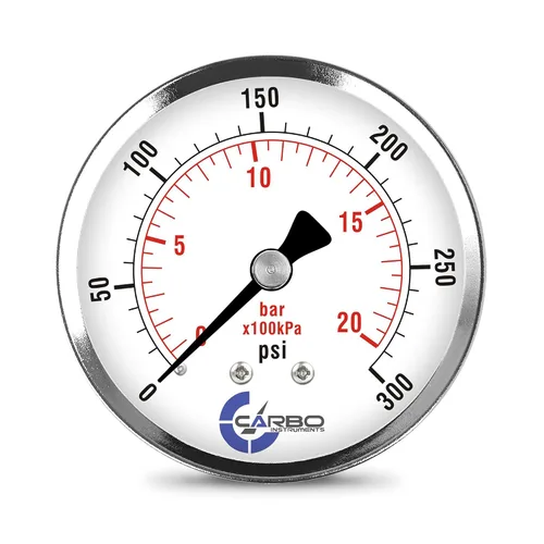 Vista 26 de Medidor de presión de 2-1/2 pulgadas, carcasa de acero cromado, seco, vacío -30 Hg/0, montaje trasero 1/4 pulg. NPT
