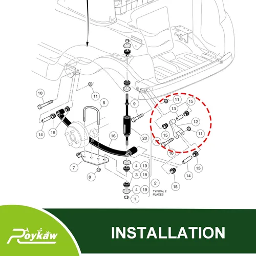 Vista 6 de Roykaw Club Car - Kit de grillete trasero con buje y manguitos para modelos de carrito de golf eléctrico y gas precedente 2004 en adelante
