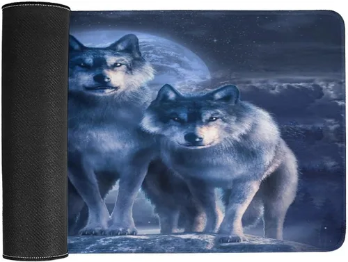 Vista 3 de Horror Wolves - Alfombrilla de mouse impermeable para juegos, gótico, con temática de animales oscuros, bosque, lobo negro, para mouse inalámbrico