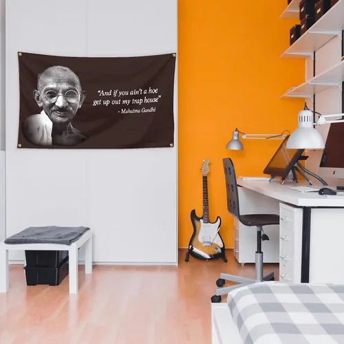 Vista 3 de Chief Gandhi - Bandera de 3 x 5 pies, divertido póster de pared de cueva de hombre duradero con ojales de latón. Esta hermosa bandera