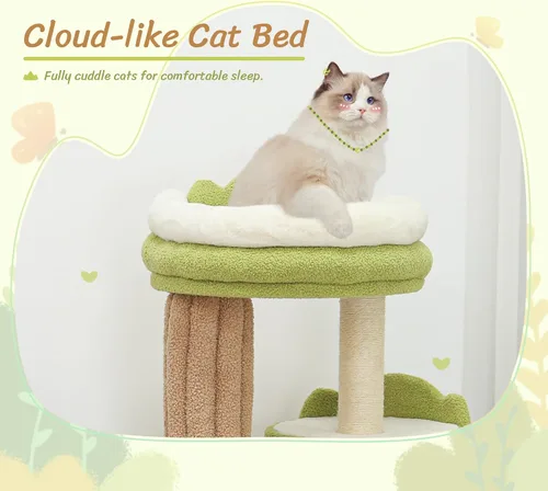 Vista 3 de KAMABOKO Bonito árbol para gatos de 42.5 pulgadas, árbol verde para gatos de interior, torre estética para gatos con forro polar de peluche