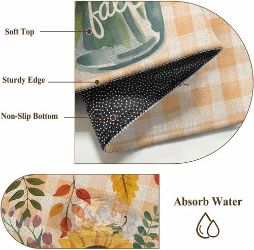 Vista 6 de Small Area Rugs 2x3 Ft, Sunflower Non-Slip Area Rugs for Living Room Bedroom Entryway, Orange Plaid Farmhouse Leaves Watercolor Retro Washable