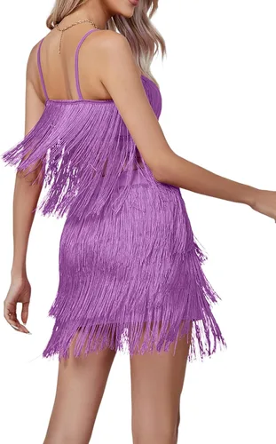 Vista 2 de LYANER Conjunto sexy de dos piezas con flecos sin mangas y falda corta para mujer