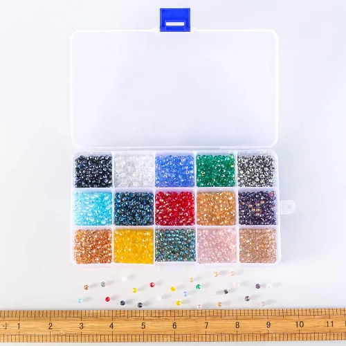 Vista 4 de Cuentas redondas de vidrio de 0.157 in para hacer joyas, color AB, 1500 cuentas espaciadoras de cristal para pulseras, collares, accesorios Cuentas