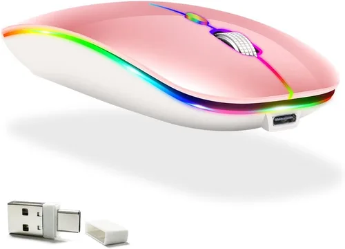 Vista 9 de KLO Ratón Bluetooth recargable con LED (BT5.2+Tipo-C+USB2.4G) para MacBook/MacBook Air/Pro/iPad/Laptop/Notebook/PC/Chromebook (A LED/Verde)
