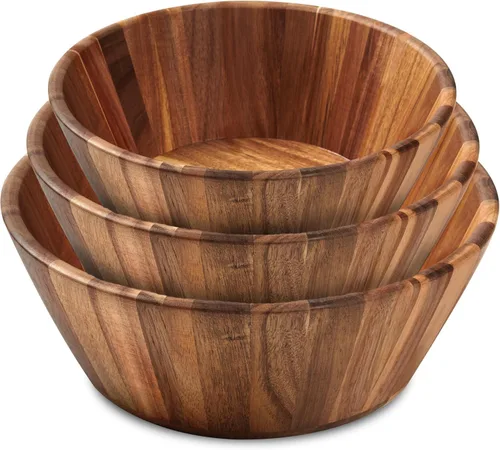 Vista 10 de Woodenhouse Tazón de ensalada de madera, tazón para ensalada, tazón de madera - 12" Diseño redondo, tazón de frutas hecho a mano, duradero