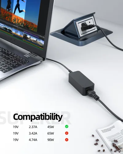 Vista 3 de Cargador de CA Superer de 45 W apto para Acer Aspire N15P6 N19H1 N15P5 N15W9 TravelMate N16Q15 N18P5 Adaptador de cable de alimentación para portátil