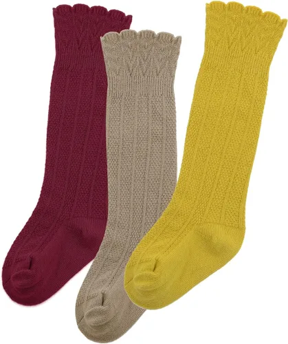 Vista 6 de Zando Calcetines altos hasta la rodilla para bebés recién nacidos, calcetines de algodón con volantes, calcetines largos cálidos para niñas y niños