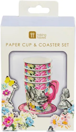 Vista 8 de Set de tazas con manija y plato Truly Alice del Sombrerero Loco de Alicia en el país de las maravillas, en 3 diseños para fiesta de té o cumpleaños