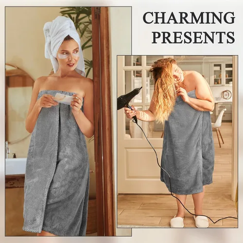 Vista 13 de 4 toallas envolventes para mujer, bata de spa con cierre ajustable, parte superior elástica, envoltura ligera para baño y ducha